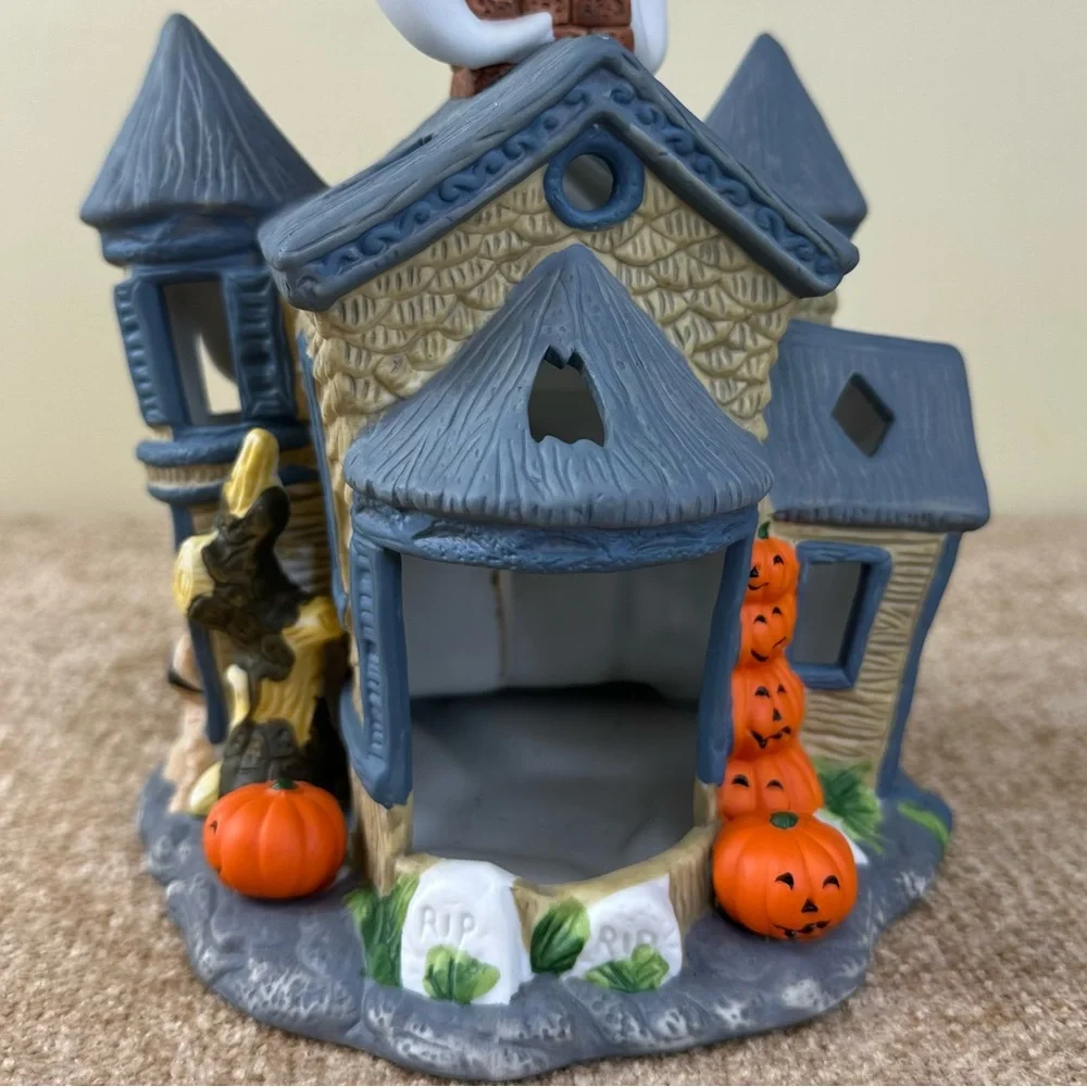 PartyLite Retired Ceramic Haunted Halloween Tealight Candle House